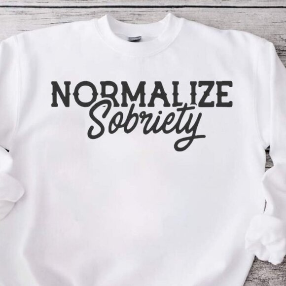 Normalize Sobriety White Crewneck Sweatshirt - Picture 2 of 3